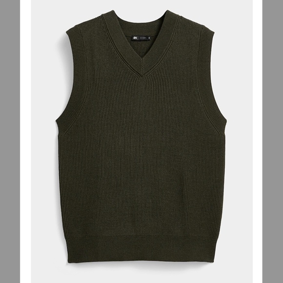 Mossy green merino wool V-neck ribbed Grandpa chic vest NWT - Picture 1 of 6